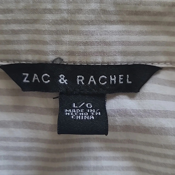 Zac & Rachel Cotton Grey Striped Lightweight Button Down - Size Lg - Picture 5 of 8